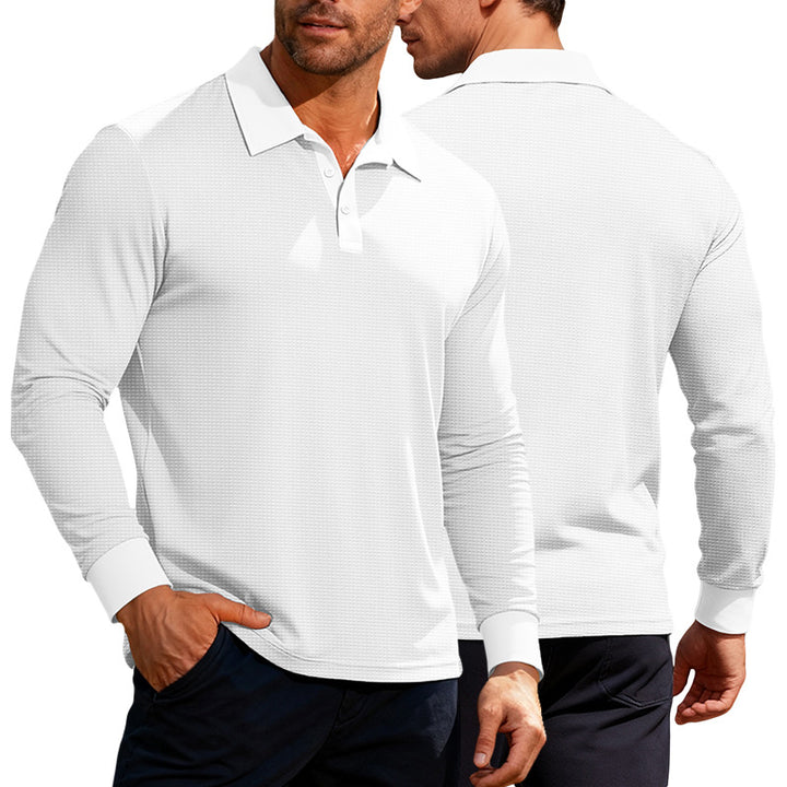Herrer nan Langarm-Poloshirt i vaffelstrik med slim fit skjult knaplukning og skjortekrave Skovae