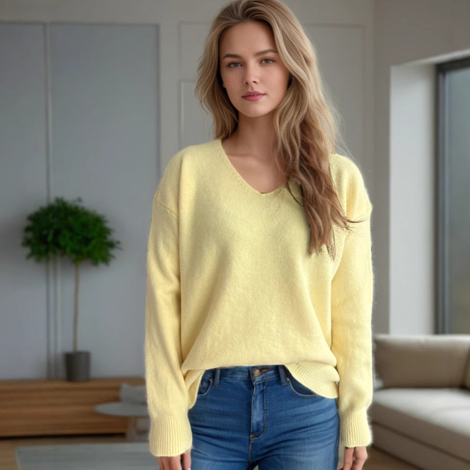 Kvinders behagelige V hals sweater med blødt strikket stof Stilla