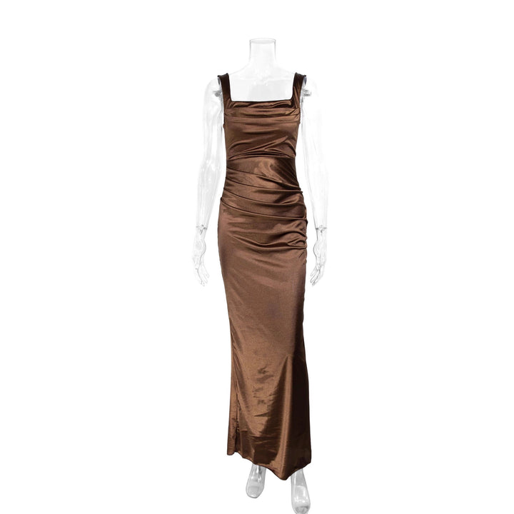 Dame Elegant Satin-Maxi-Kjole med figursamlende Design Skovae