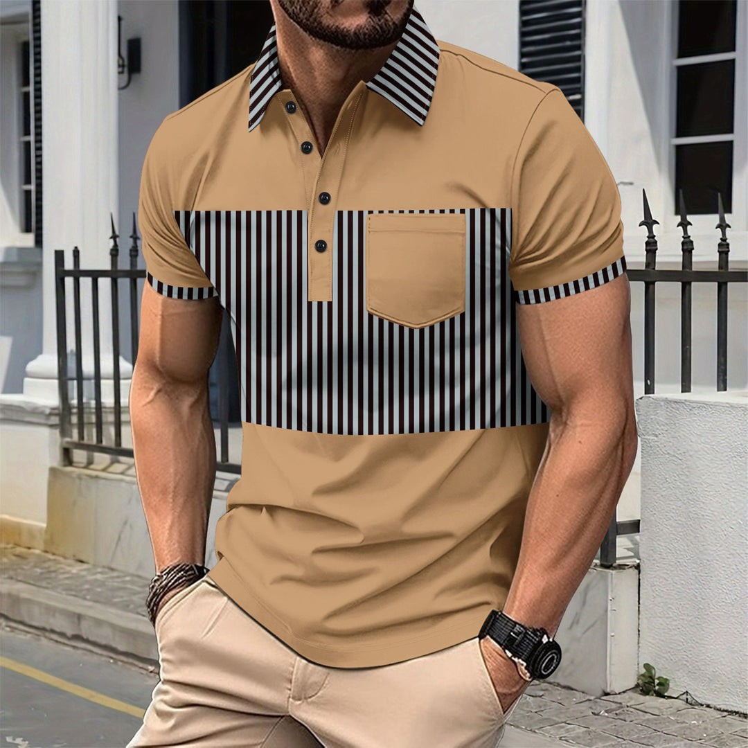 Herrer Poloshirt med moderne stribemønster og elegant brystlomme Stilla