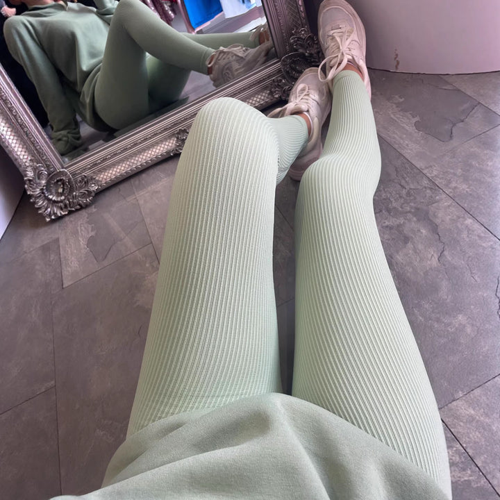 Dame Høj Kvalitet Ribbet Design Leggings med Høj Talje Skovae