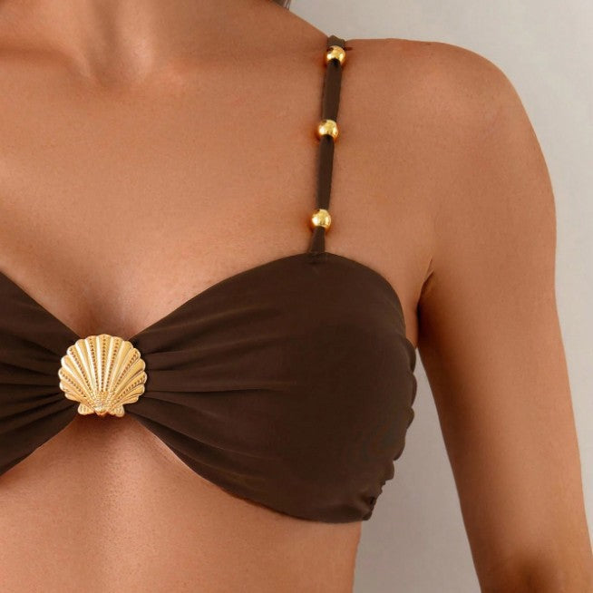 Dame bikini-sæt med rynket trusser og elegante muslingedetaljer Stilla