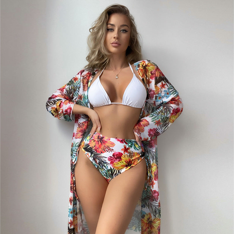 Dame Højtaljet Bikini med blomster Cover-Up Skovae
