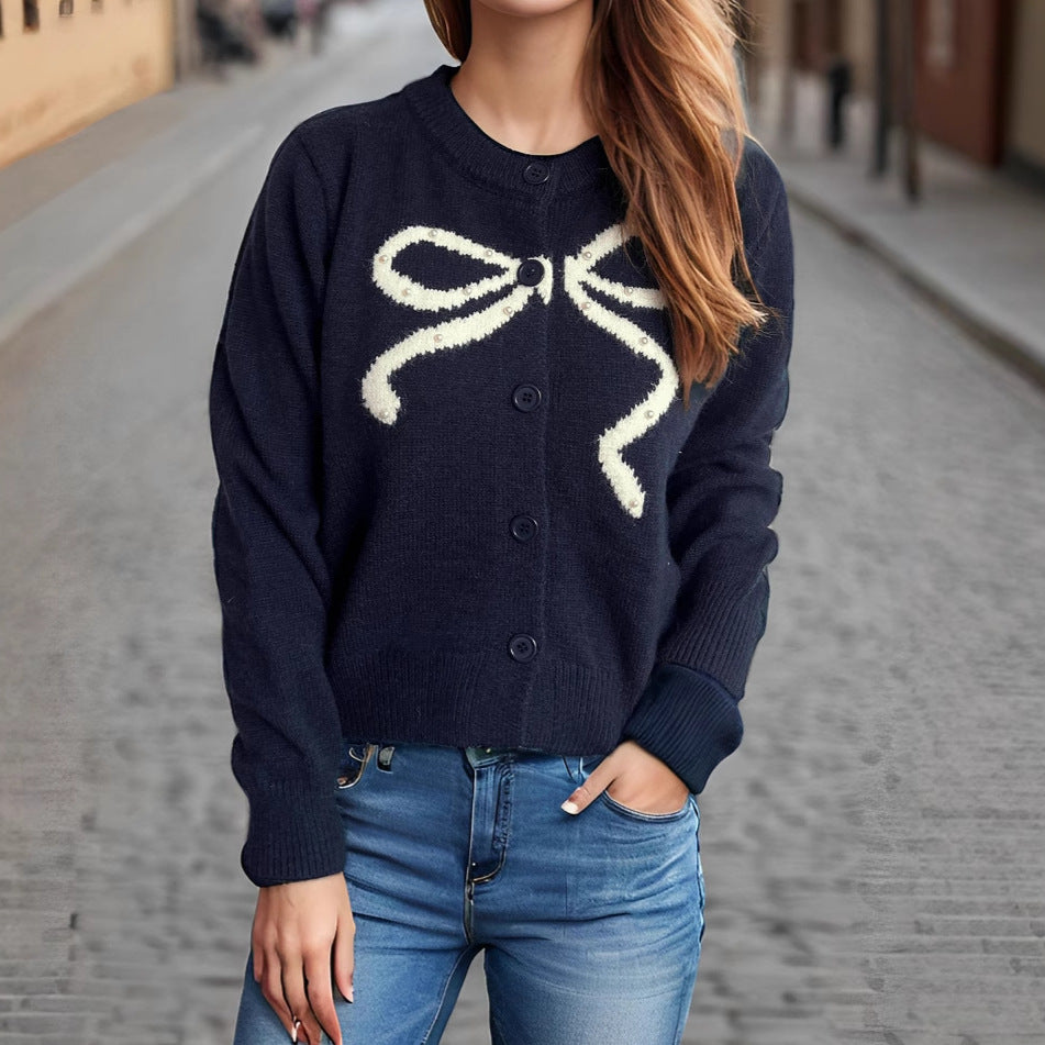Kvinders hyggelige cardigan med sløjfemotiv Stilla