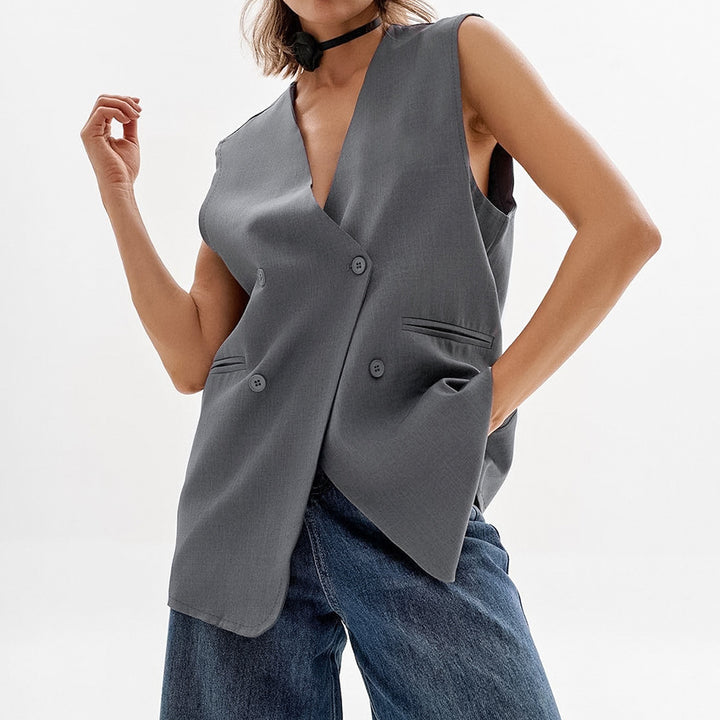 Dame elegant vest med dobbelt knaplukning og diskrete detaljer Stilla