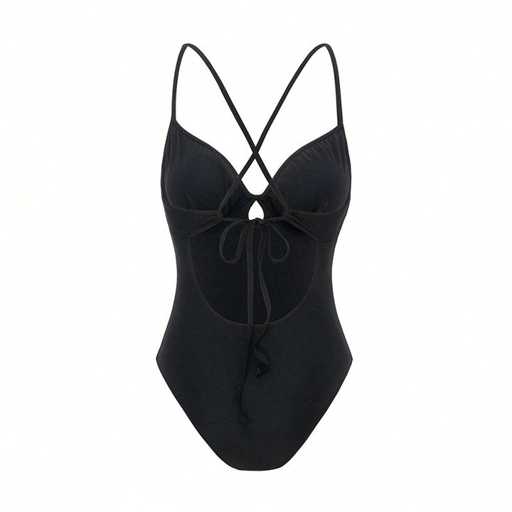 Dame one-piece badedragt med raffineret ruffle design og dyb V-udskæring Skovae