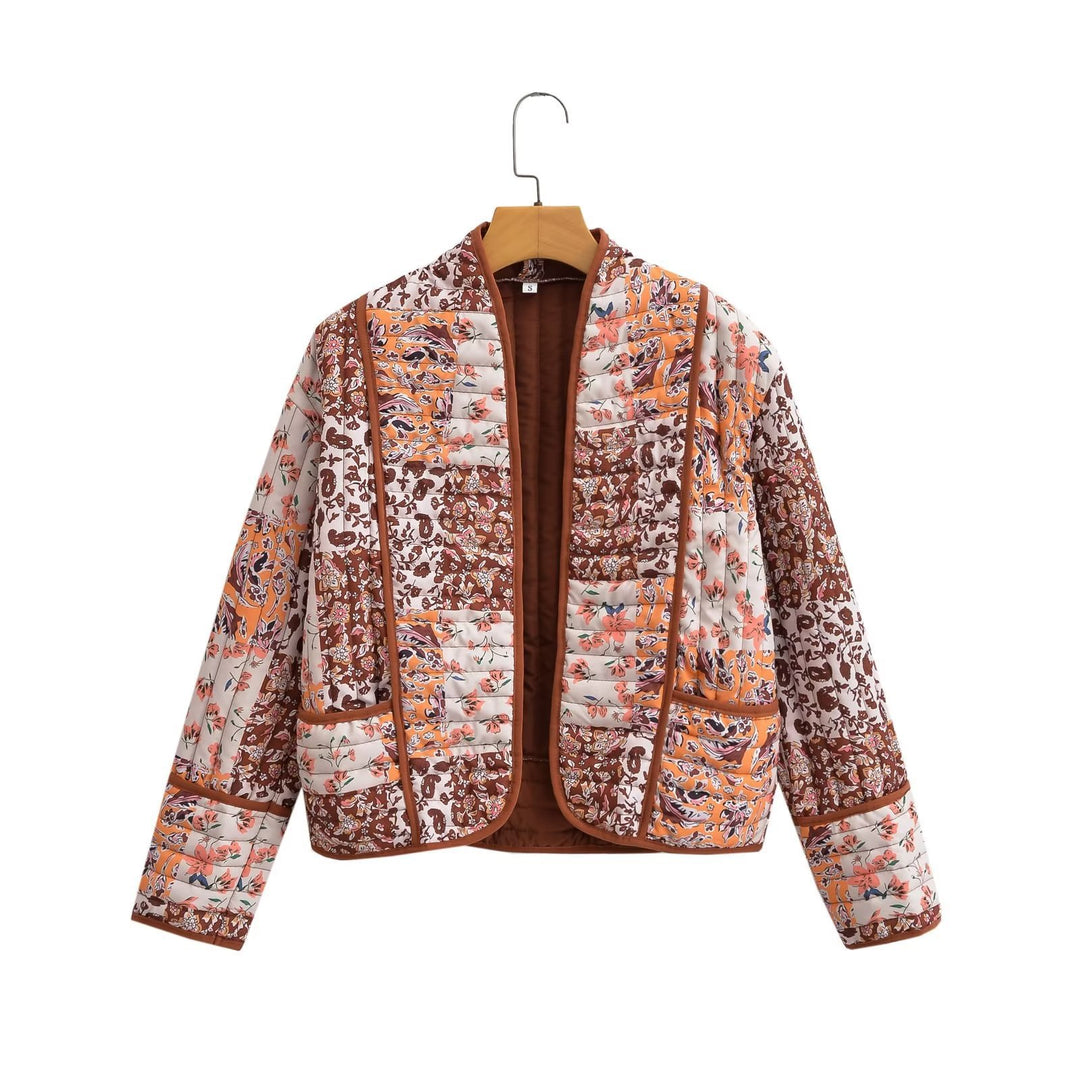 Dame quilted jakke med blomsterdesign og elegante kontraster Stilla
