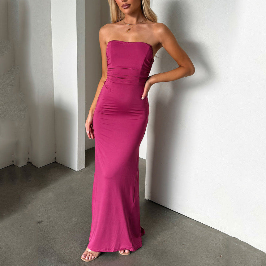 Dame Elegant lang aftenkjole med figursmigrende drapering Stilla