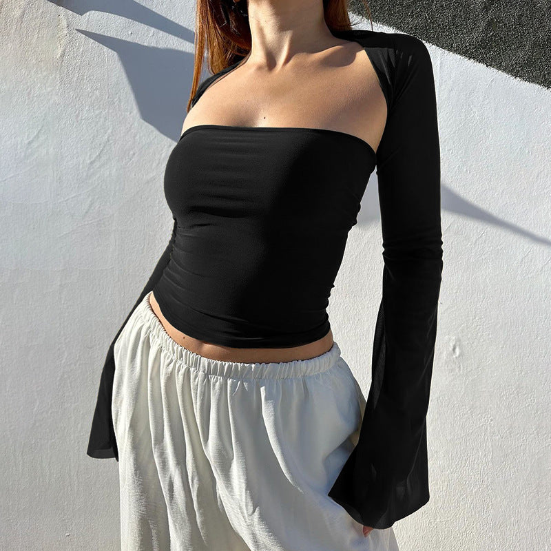 Dame Off-Shoulder Gennemsigtig Ærme Top Stilla