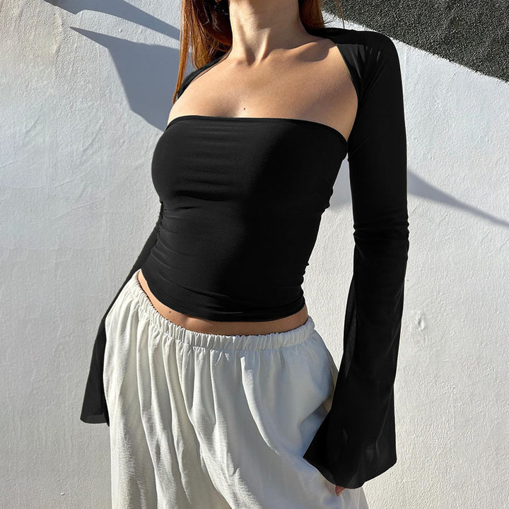 Dame Off-Shoulder Gennemsigtig Ærme Top Stilla
