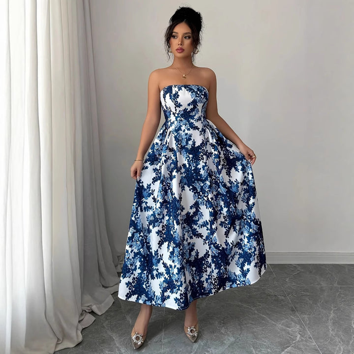 Dame Strapless Maxikjole med floral design og udstyret nederdel Stilla