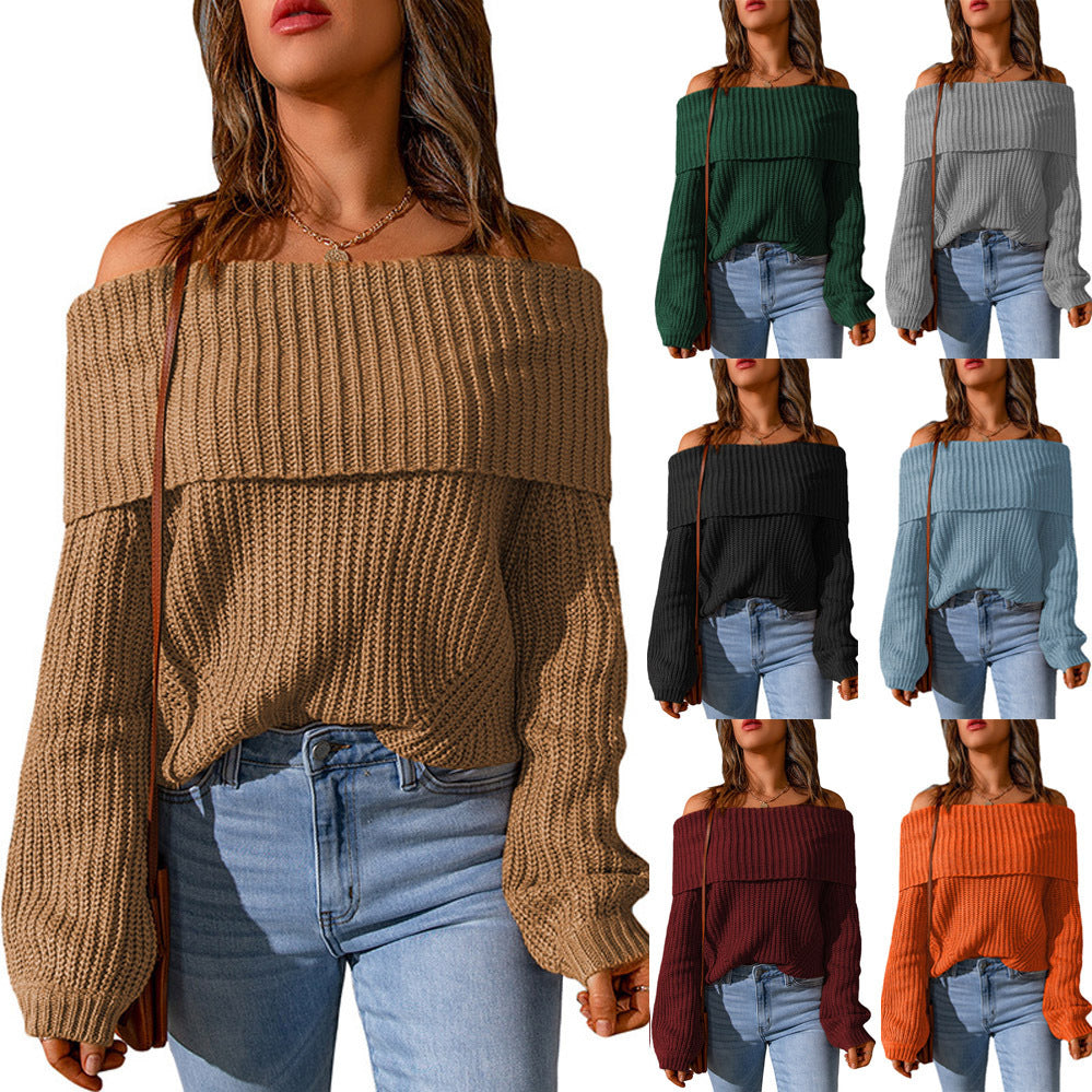Dame Off-Shoulder Strikpullover Stilla