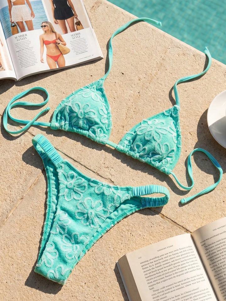 Dame Triangel-Bikini med blomsterformede broderier Skovae