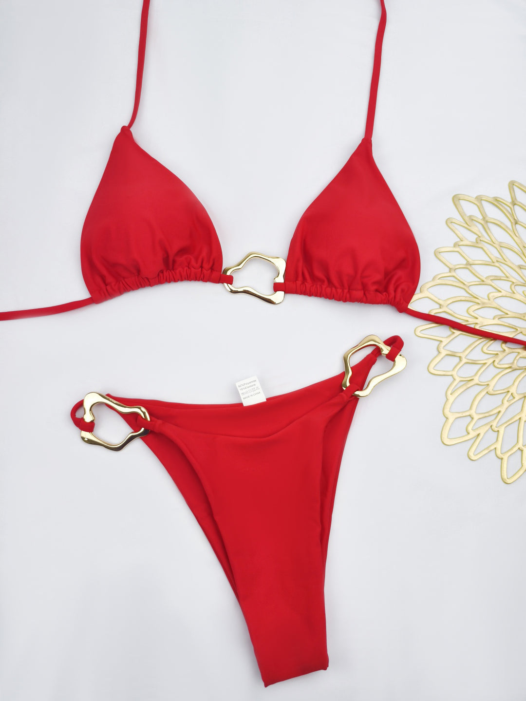 Dame Triangel-Bikini med stilfulde guldkantninger Skovae