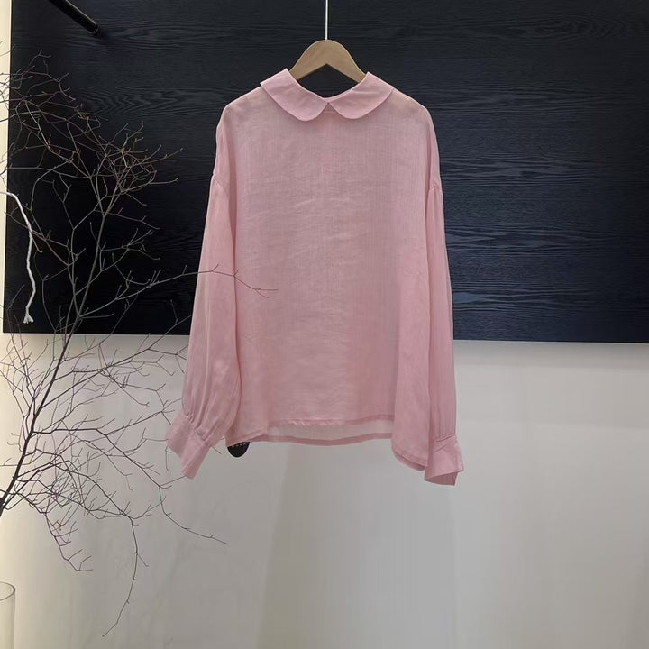 Femme Let Button-Up Bluse med elegant Peter-Pan-krave Stilla
