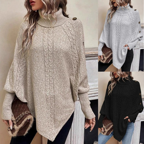 Kvinders hyggelige strikket sweater med rullekrave og knapdetaljer Stilla