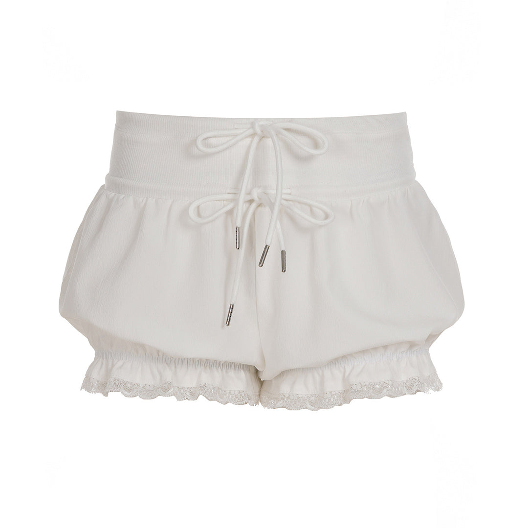 Dame fashionable ternet stof pyjamas shorts med blonde og elastisk talje Skovae