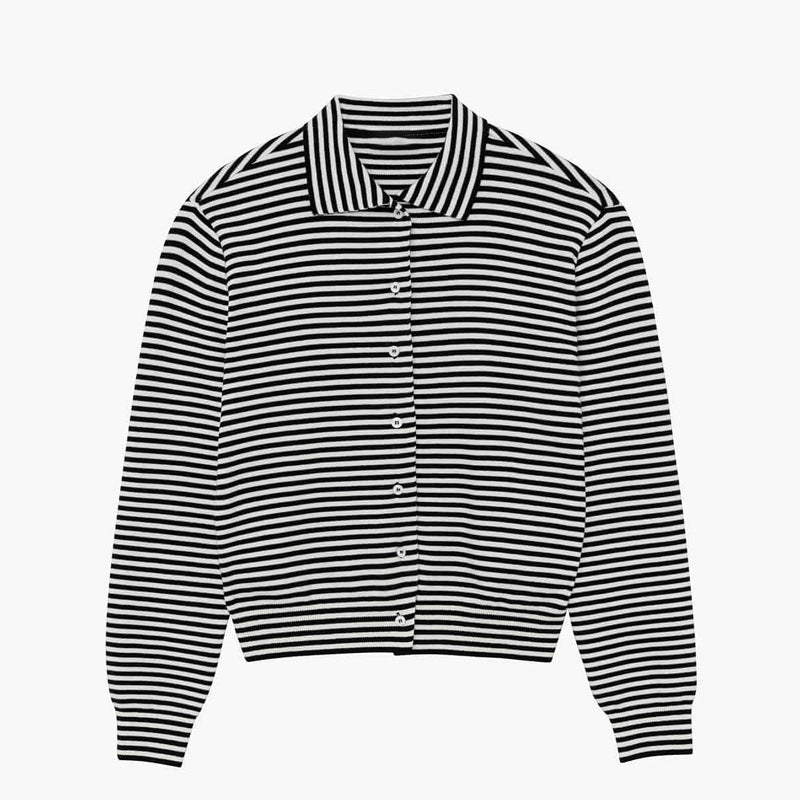 Dame elegant stribet knap-cardigan med klassisk krave Stilla