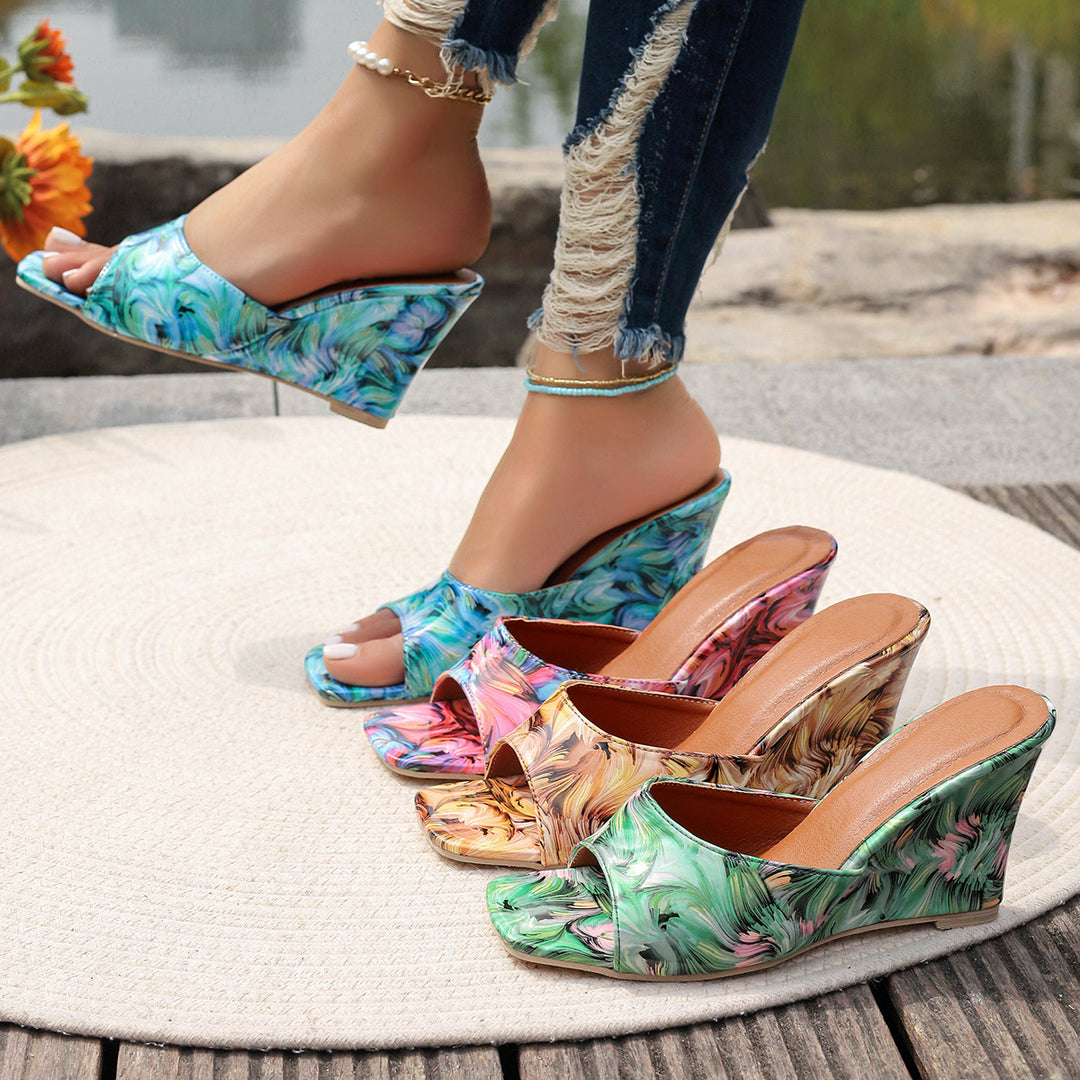 Dame Wedge-Pantoletten med moderne marmor-design og komfortabelt fodsenge Stilla