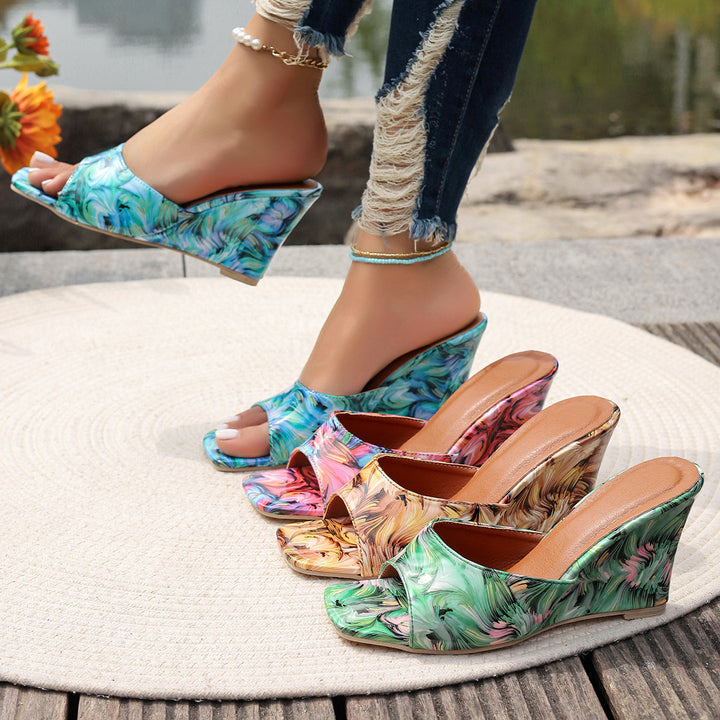 Dame Wedge-Pantoletten med moderne marmor-design og komfortabelt fodsenge Stilla