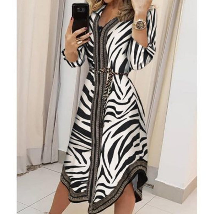 Dame Kaftan Kjole med Zebra-mønster og elegant bælte Stilla