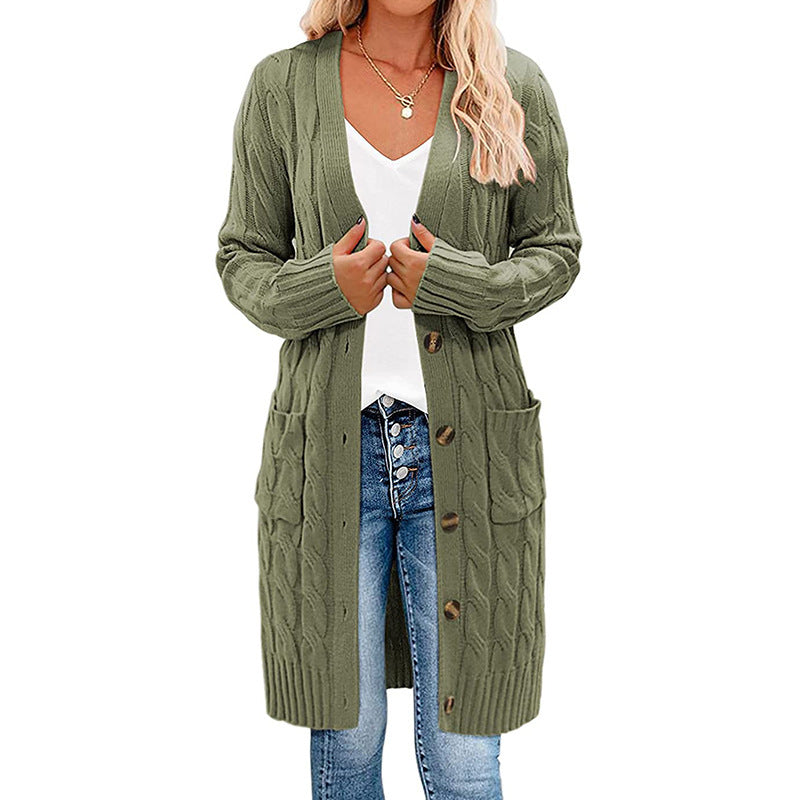 Kvindernes chunky strikket cardigan med lomme og knaplukning Stilla