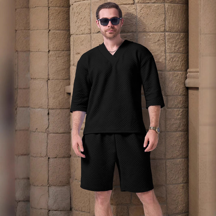 Herrer afslappet kortærmet skjorte og shorts-sæt med struktureret design Stilla