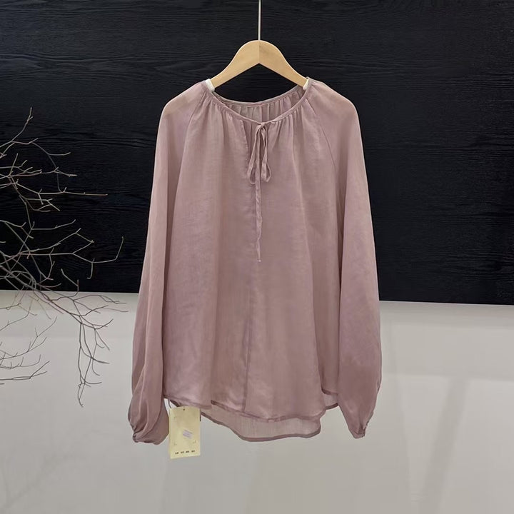 Femme Elegante Langærmet bluse med justerbar knude Stilla