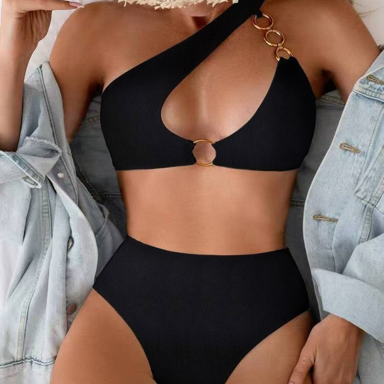 Femme High-Cut En-Skulder-Bikini-Sæt med Ringdetalje Stilla