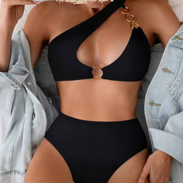 Femme High-Cut En-Skulder-Bikini-Sæt med Ringdetalje Stilla