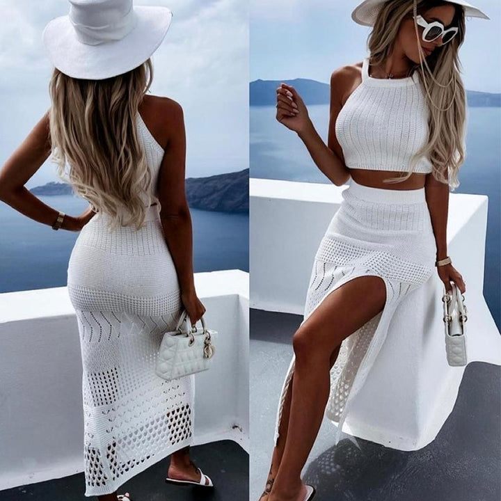 Dame Knit Crop Top og Maxi Skirt Stilla