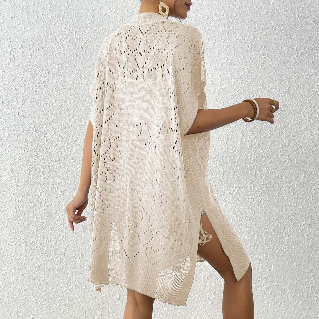 Dame luftig strikket kimono med blomster mønster Skovae