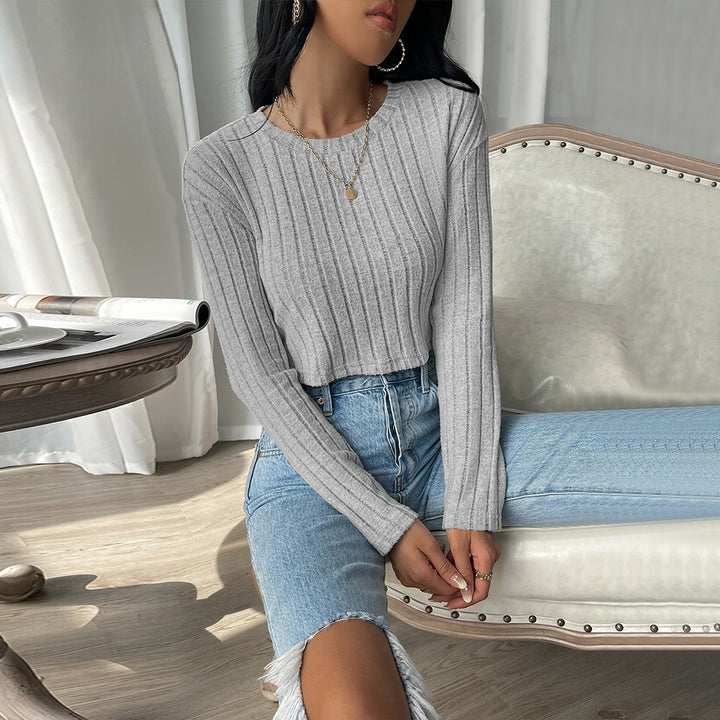 Kvinder cropped sweater med fin ribstrikstruktur og lange ærmer Stilla