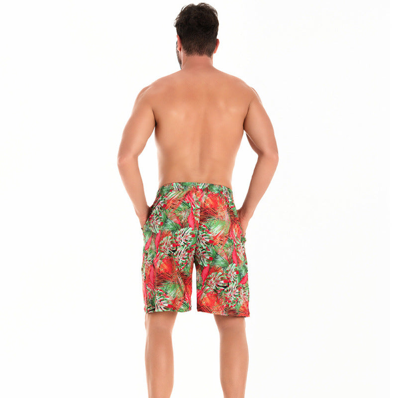 Herren badeshorts med tropisk mønster og justerbar snordræk Skovae