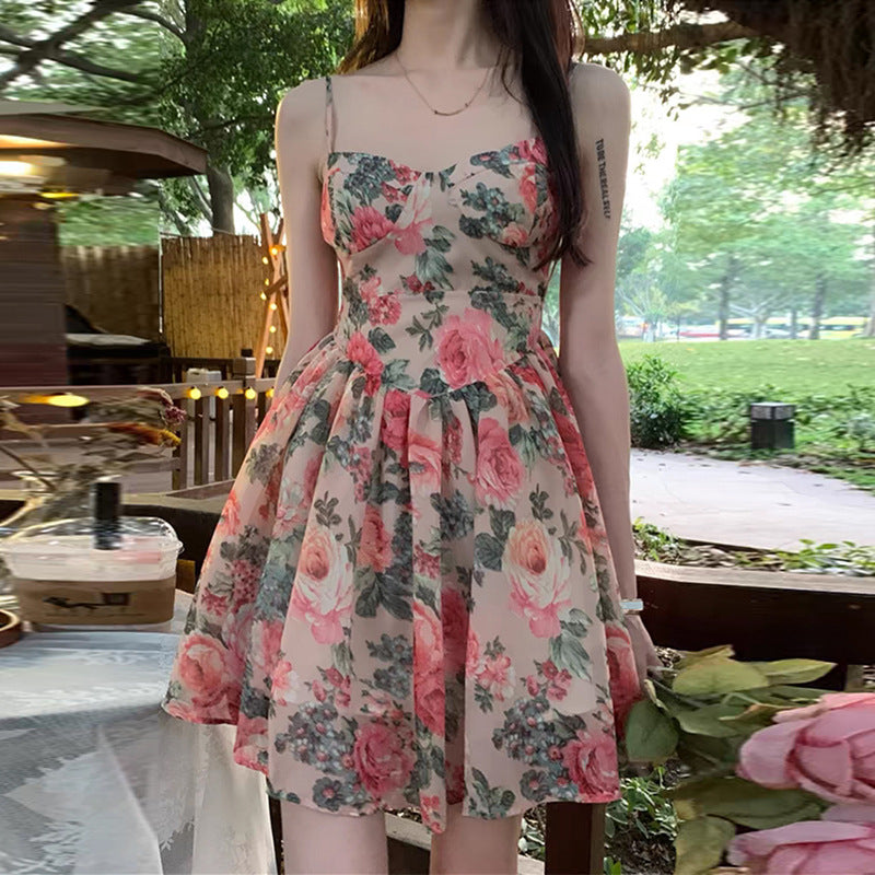 Dame blomsterdesign minikjole med elegant bustier-overdel Stilla