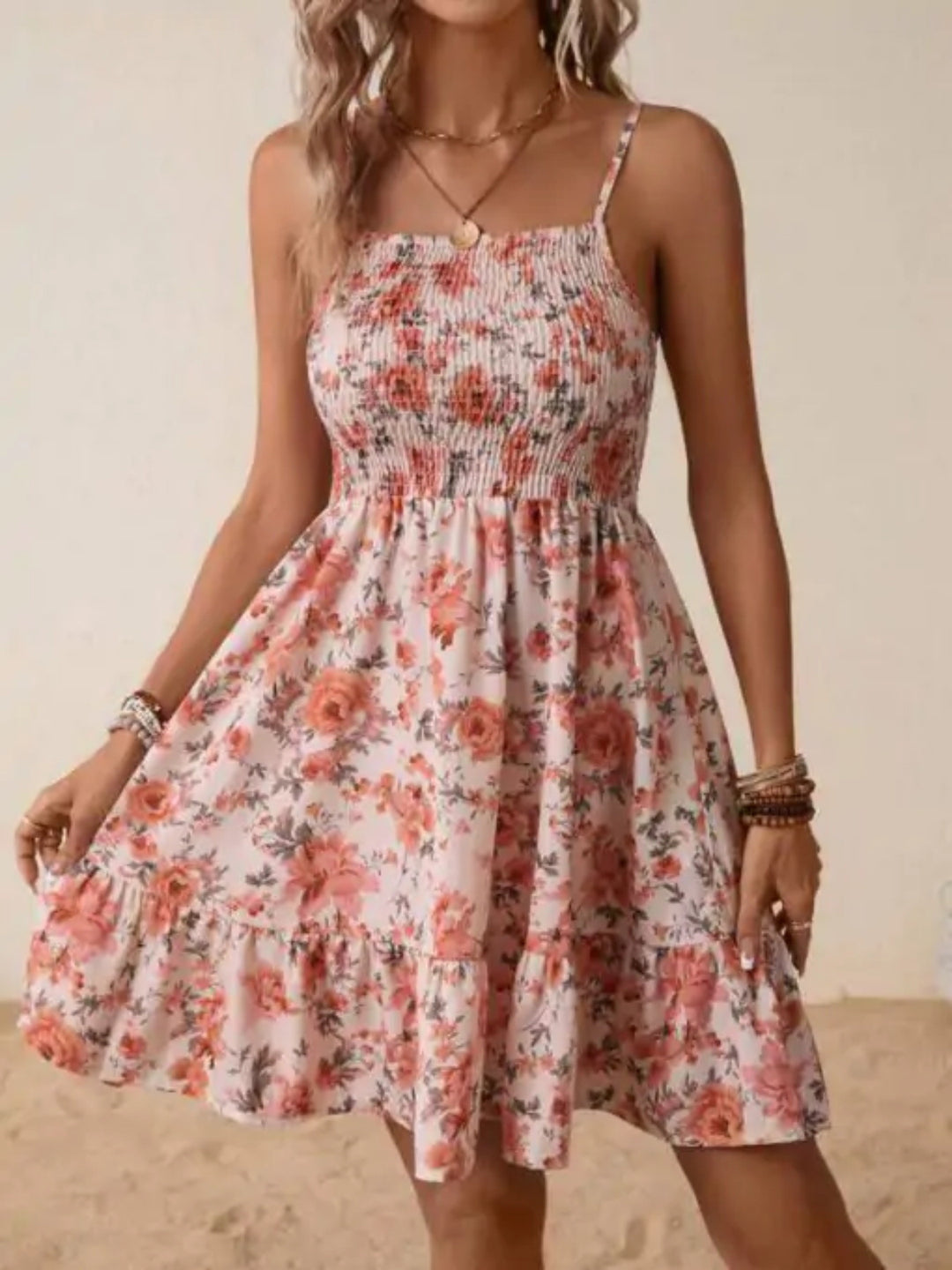 Dame Smocked Floral Sommerkjole Stilla