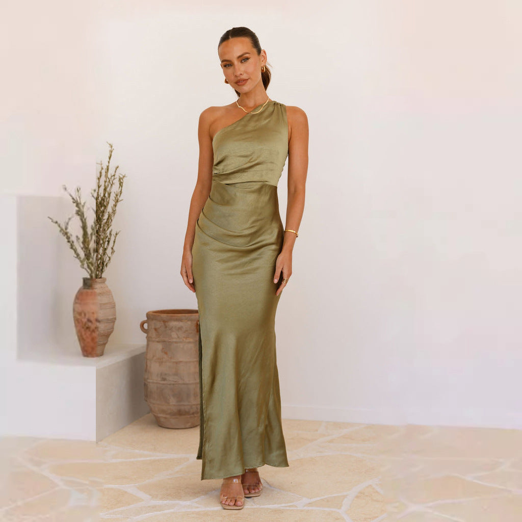 Dame Elegant Maxi Kjole med Chic Volang Design og Høj Slids Stilla