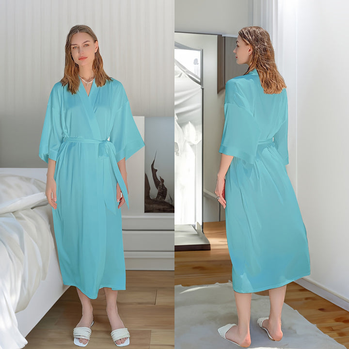 Dame Silke Kimono-Kjole med elegante ærmer og taljebælte Stilla