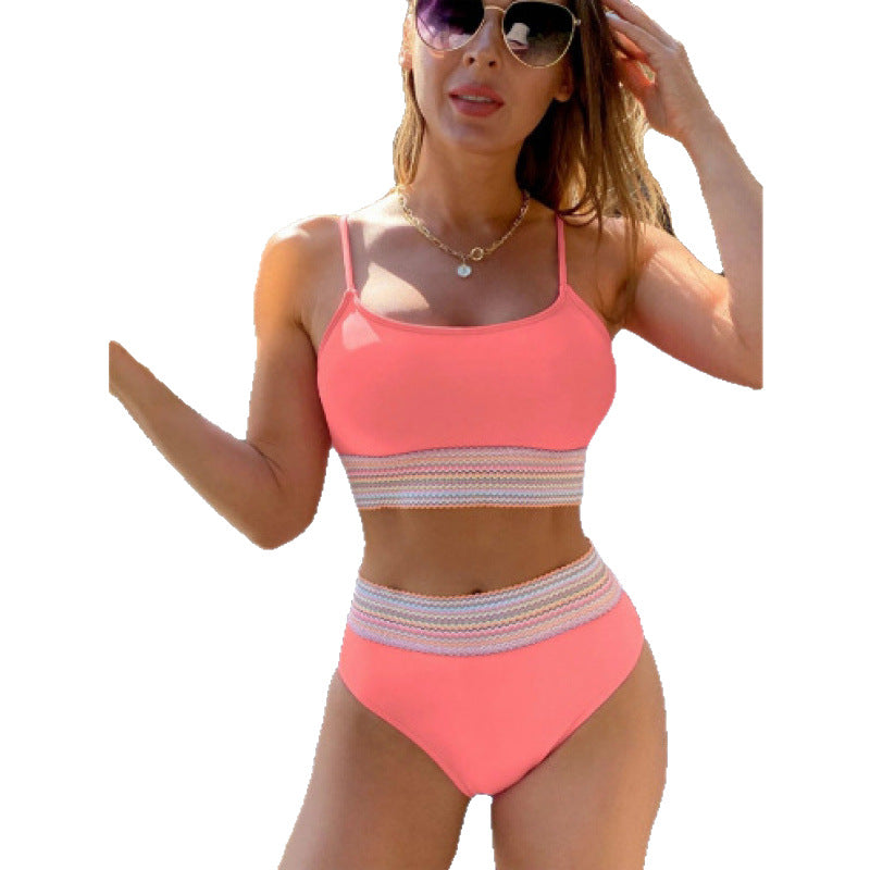Dame bikini sæt med høj talje og moderigtigt jacquard mønster Stilla