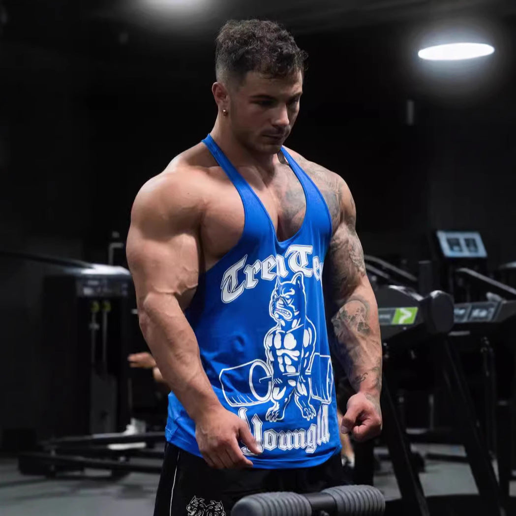 Herren nan figursygt Fitness-Tanktop med Bulldogge-grafik og ekstra dybe armlægninger Skovae