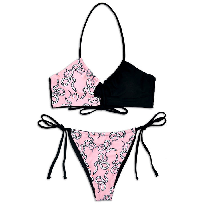 Dame Triangel-Bikini-Sæt med sexet Vikledesign og kontrasterende mønster Stilla