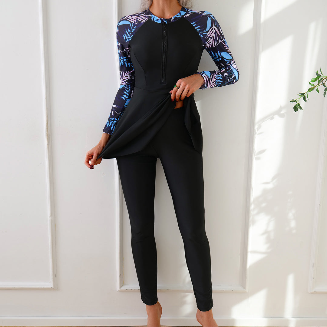 Dame Fashion Langærmet badedragt med asymmetrisk skæring Skovae