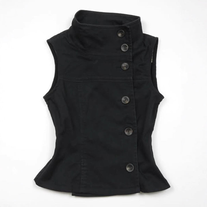 Dame Mode Bluser-Vest med asymmetrisk krave og knaplukning Skovae