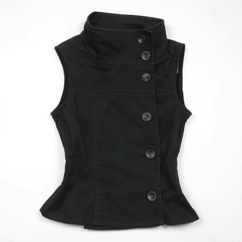 Dame Mode Bluser-Vest med asymmetrisk krave og knaplukning Skovae