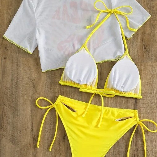 Dame bikini sæt med trendy crop top og muntert motiv Stilla