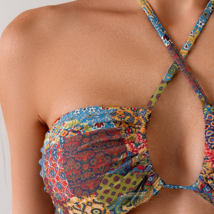 Dame bandeau bikini sæt med raffinerede snorebånd Skovae