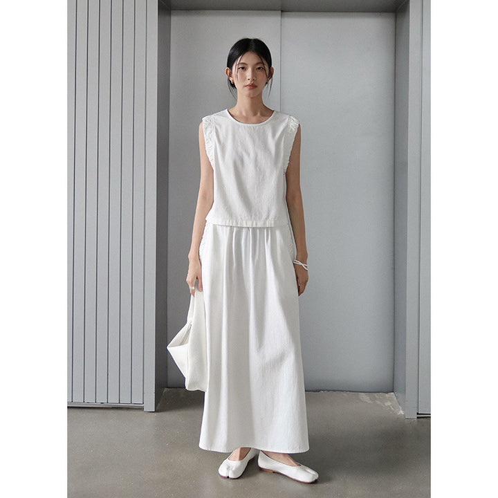 Dame elegant A-linje Midi-nederdel med elastisk talje og praktiske lommer Stilla