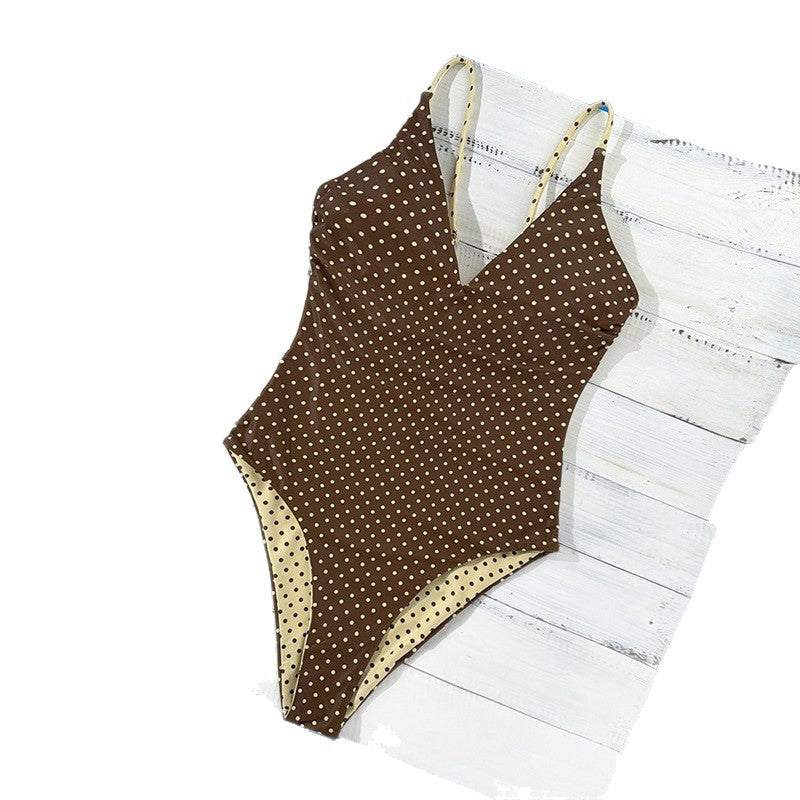 Dame Én-piece badeanst alt med dybt V-halsudskæring og prikket design Skovae
