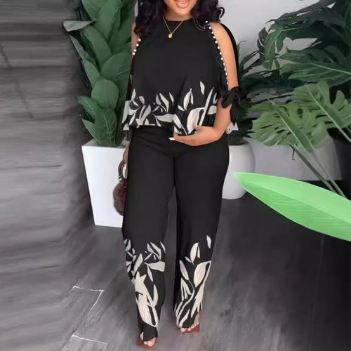 Dame Elegant designet sommeroutfit med blomstermønster og skulderfri overdel Skovae