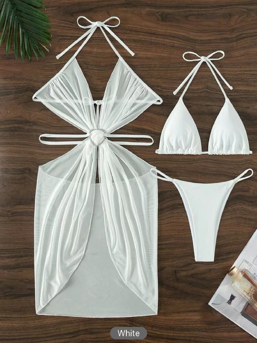 Dame Bikini-sæt med legende hjerte-design og gennemsigtig overtræk Skovae